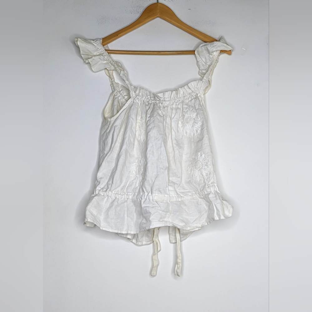 Innika Choo embroidered linen tie top